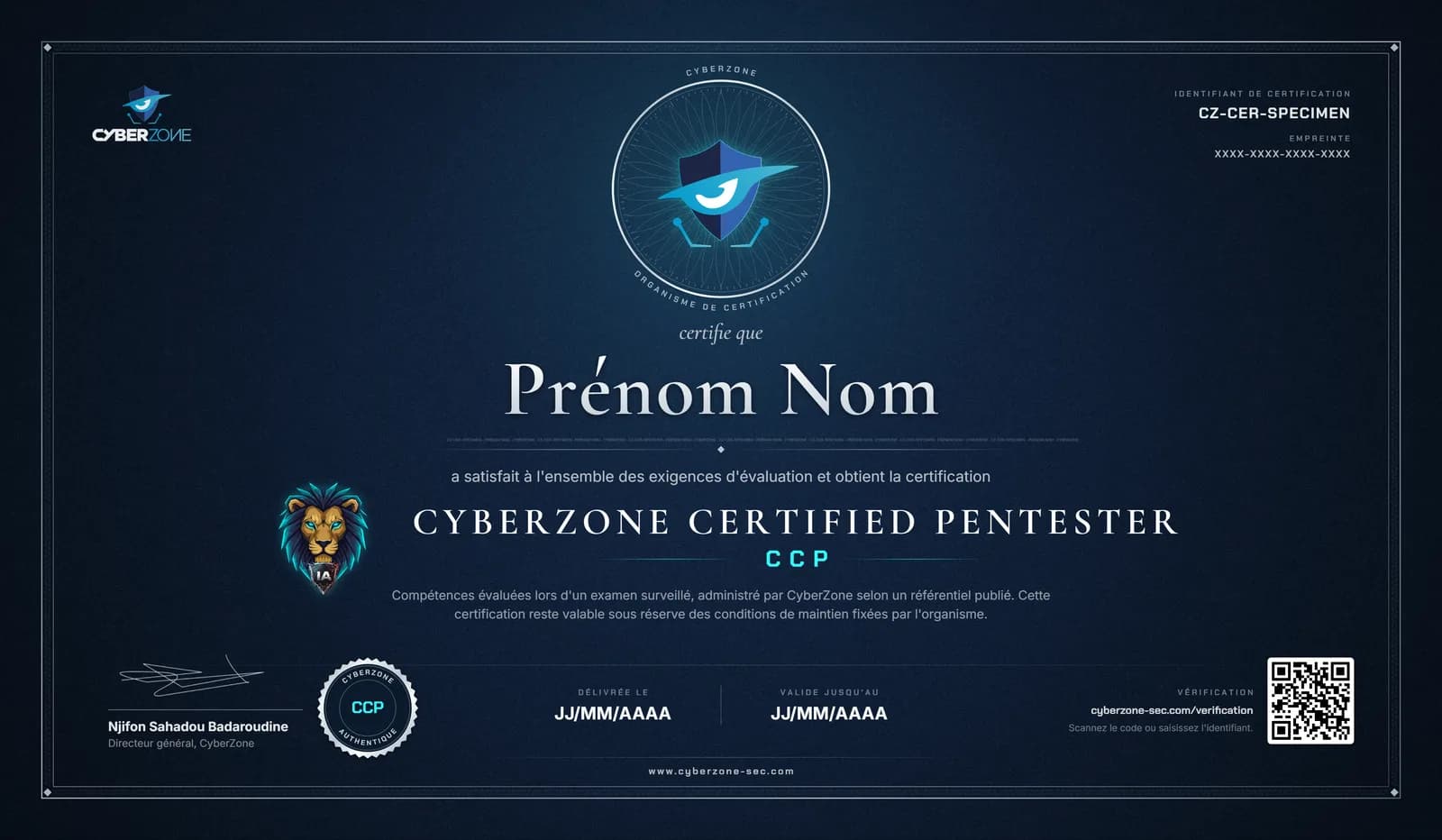 Spécimen de la certification CCP